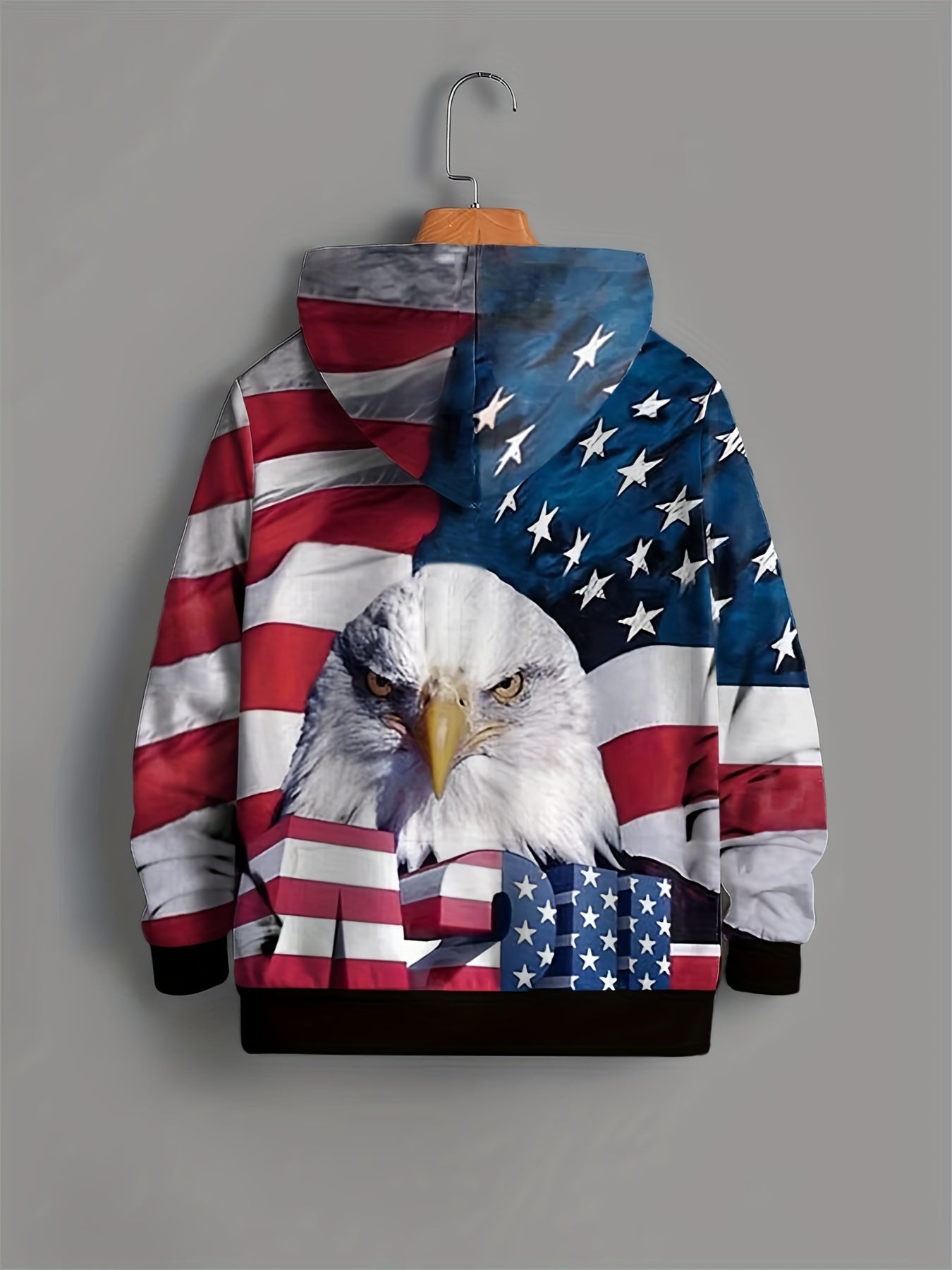Eagle & Flag Print Kid's Hoodie Unisex Pullover Casual Hooded Long Sleeve Top