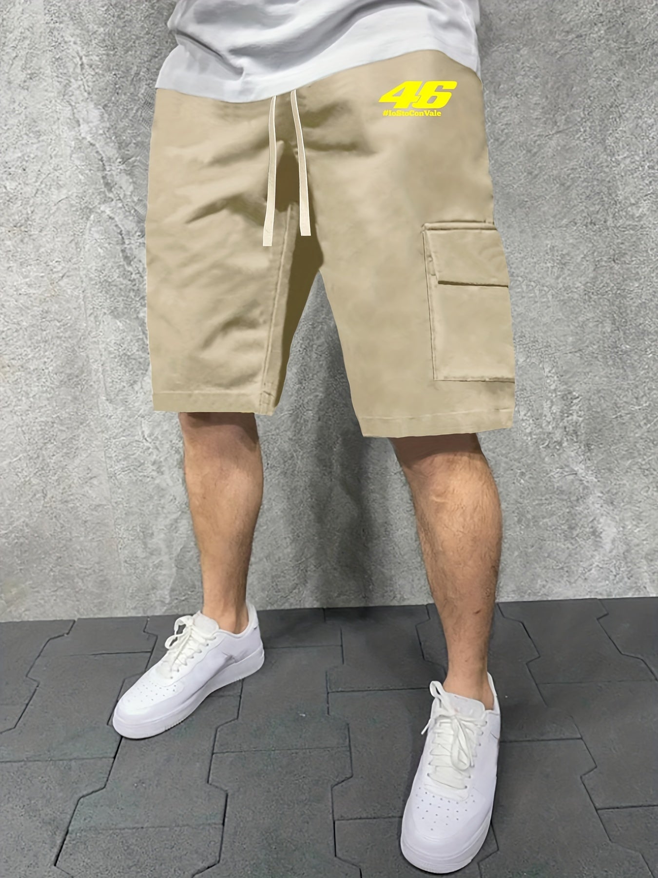 Men's Casual Solid Stretch Knee Long Elastic Waist Drawstring Shorts
