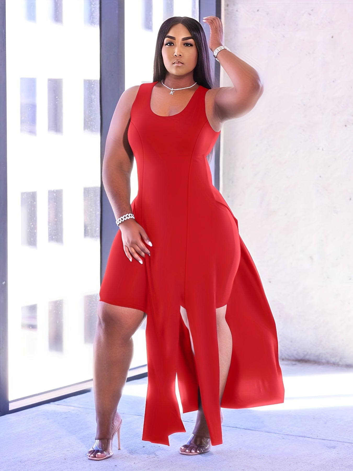  Solid Round Neck Oversized 2 Piece Set