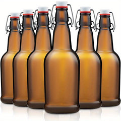 6pcs Amber Glass Beer Bottle 16oz Flip Top Lid, Brewing Storage Kombucha
