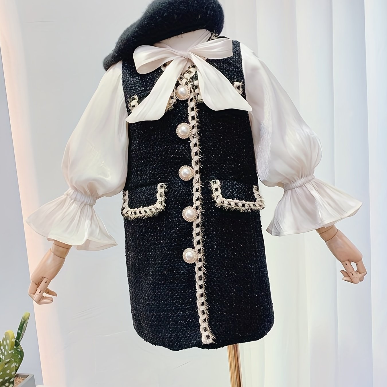 Kid Girls Tweed Knit Stitching Princess Suit Dress
