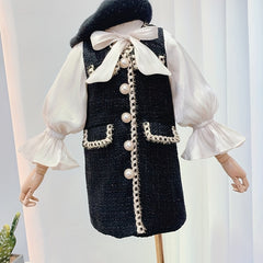 Kid Girls Tweed Knit Stitching Princess Suit Dress