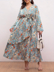 Women's Plus Floral Print Maxi Dress With Ruffle Trim