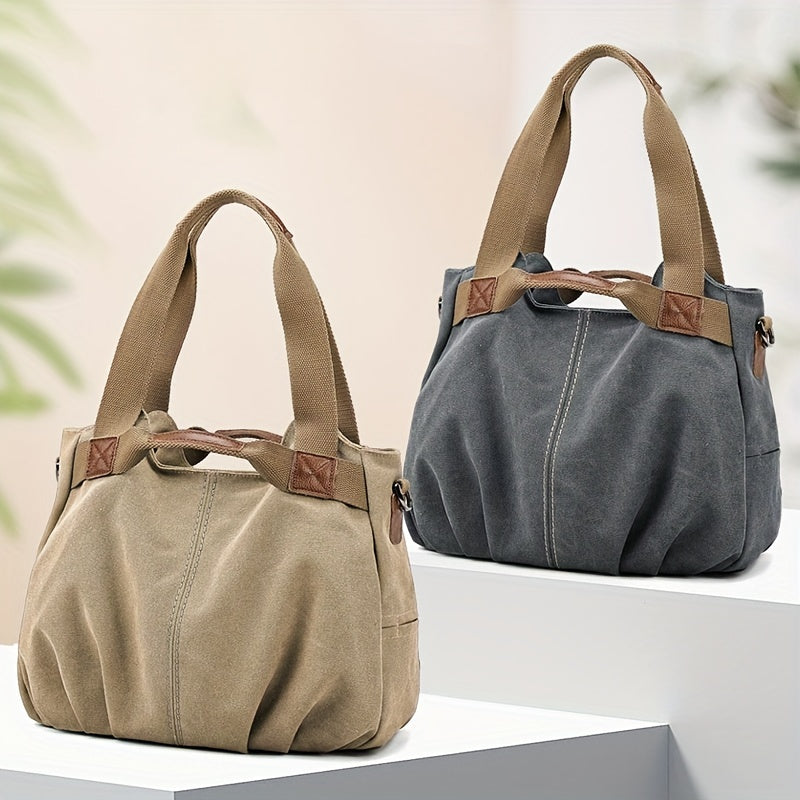 Casual Canvas Tote Bag Layer Shoulder Bag Vintage Storage Handbag