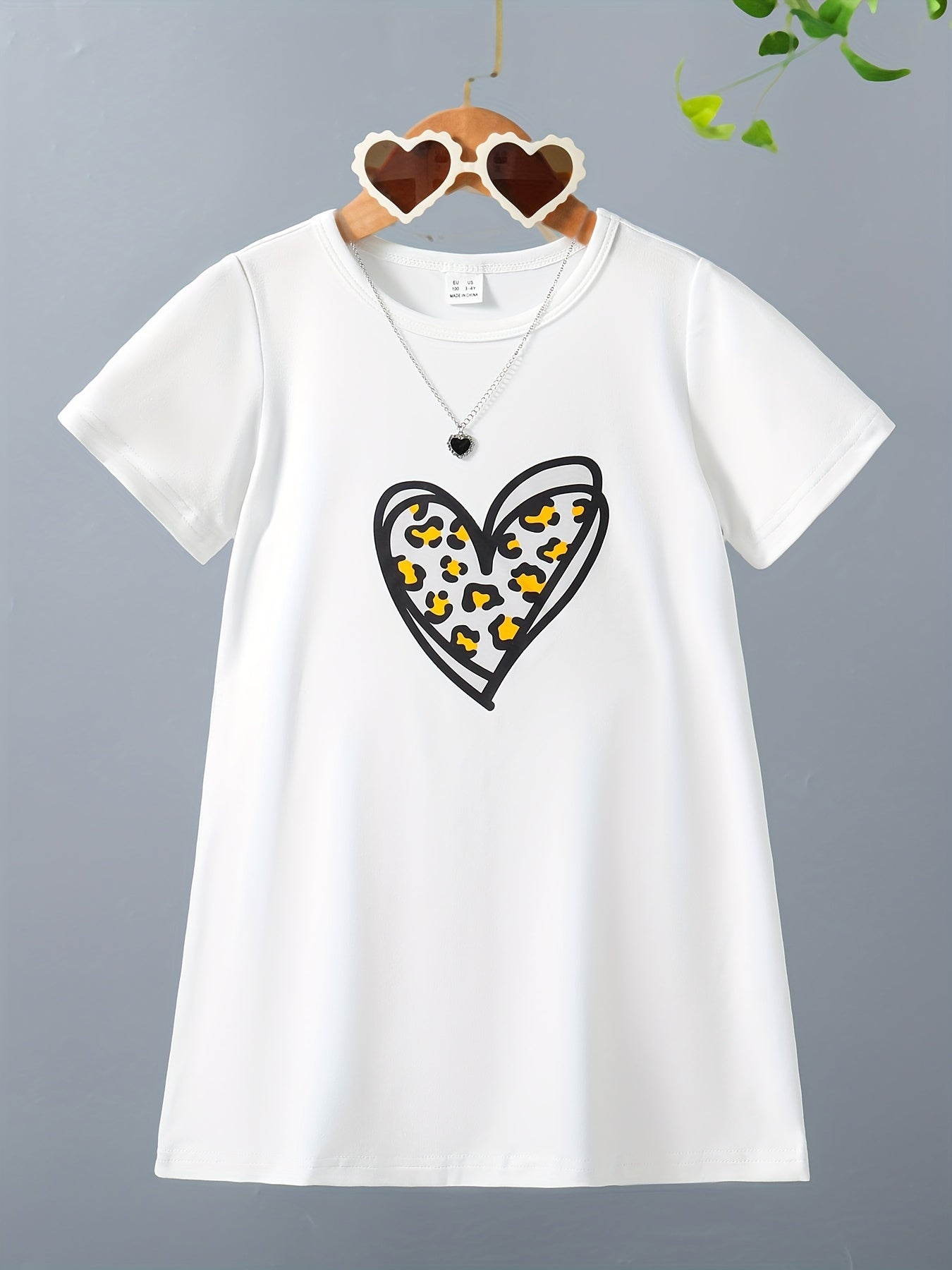 Toddler Girls Leopard Heart Graphic T-shirt Dress