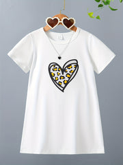 Toddler Girls Leopard Heart Graphic T-shirt Dress