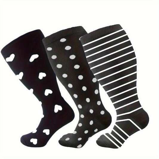 3 Pairs Plus Size Compression Socks 15-20 mmHg Circulation Support