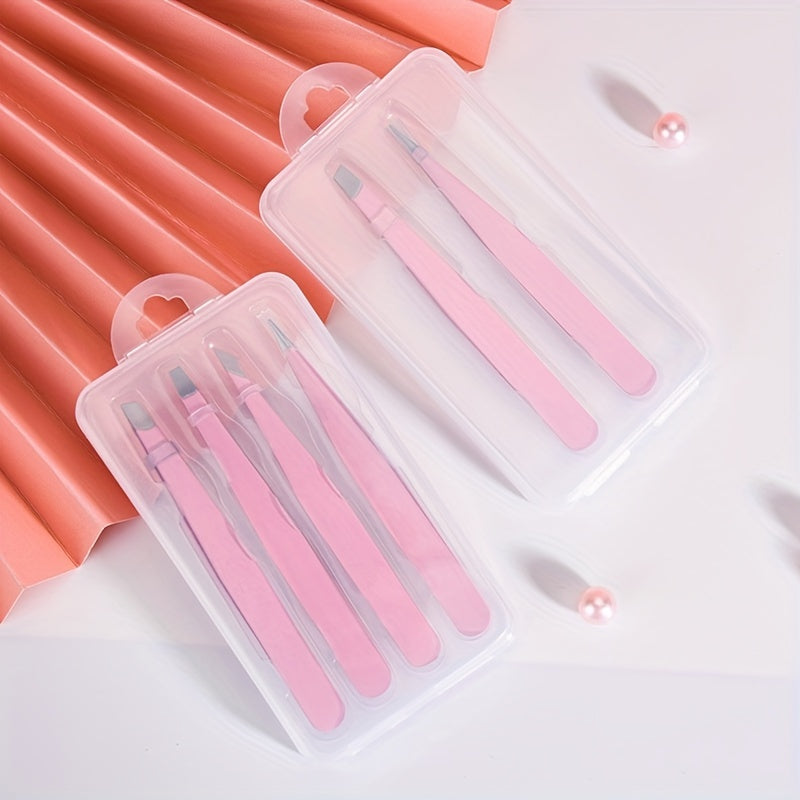 4pcs Eyebrow Tweezers Set with Storage Case