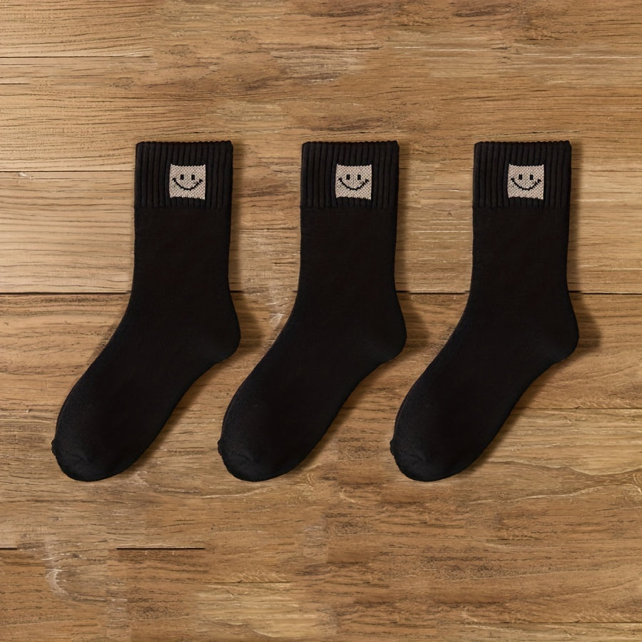 5 Pairs Smiling Face Print Socks Comfy Mid Tube Women's Stockings