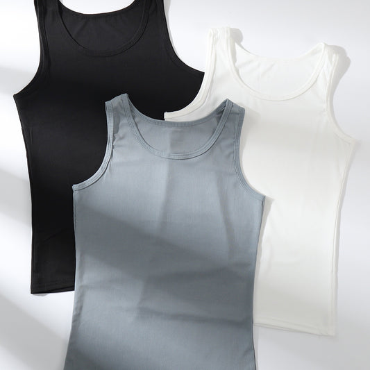 3pcs Solid Ribbed Tank Tops Crew Neck Sleeveless Top Women's Lingerie