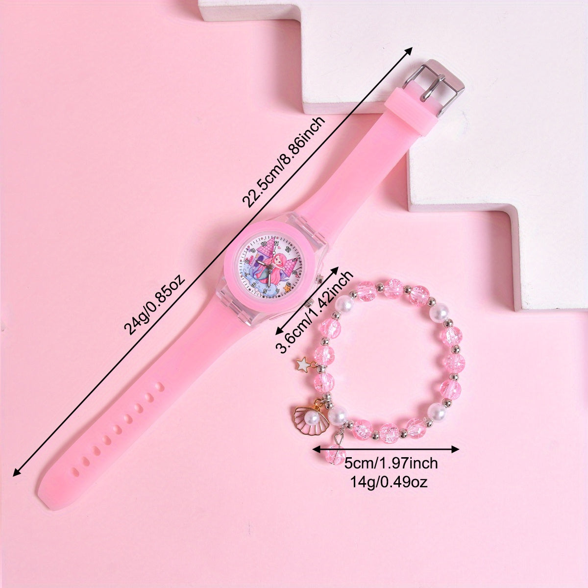 Girls Silicone Strap Watch & Bracelet Set