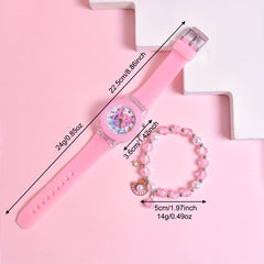 Girls Silicone Strap Watch & Bracelet Set