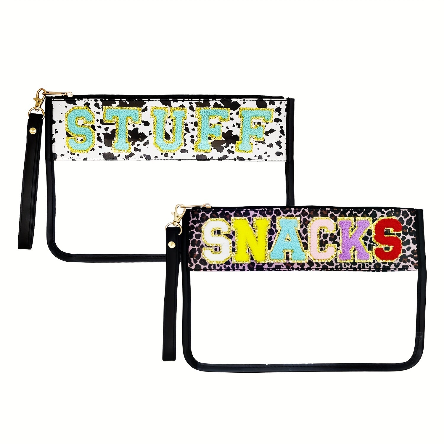 Clear Embroidered Letter Makeup Bag Preppy Patch PVC Waterproof Clutch
