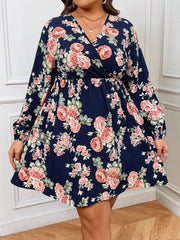  Rose Print Lantern Sleeve Mini Dress