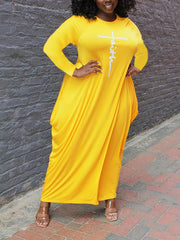  Women's Letter Print Ruched Maxi Dress