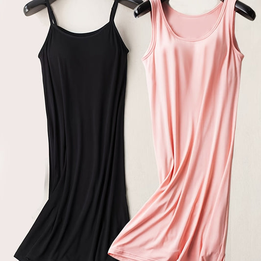 2-Pack Women's Plus Basic Nightdress Set Round Neck Soft Cami Dr