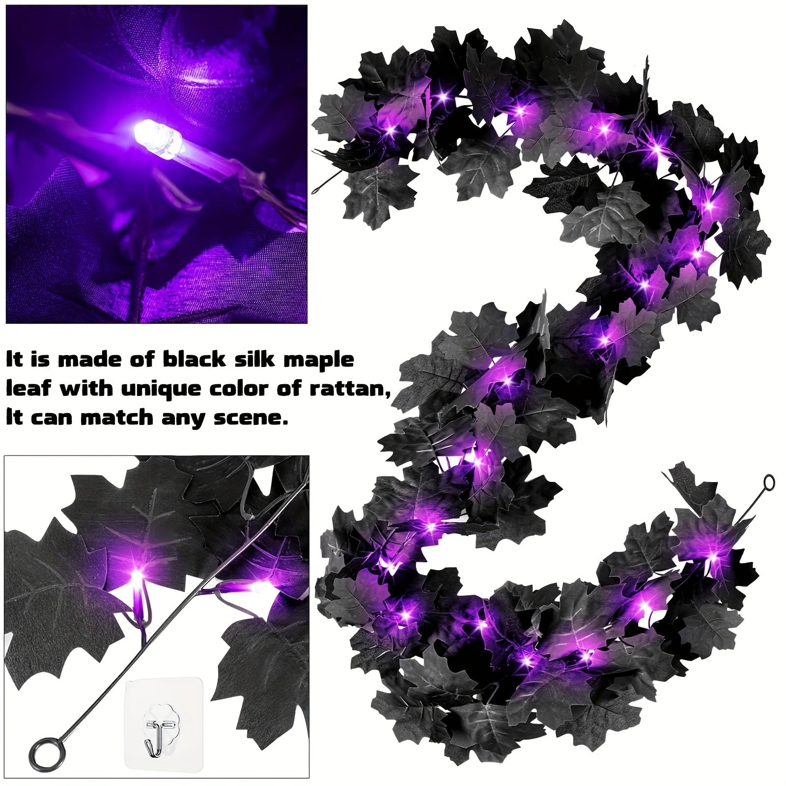 Halloween Decor Lights 20 LED Maple Leaf Garland With Light Fall Decor