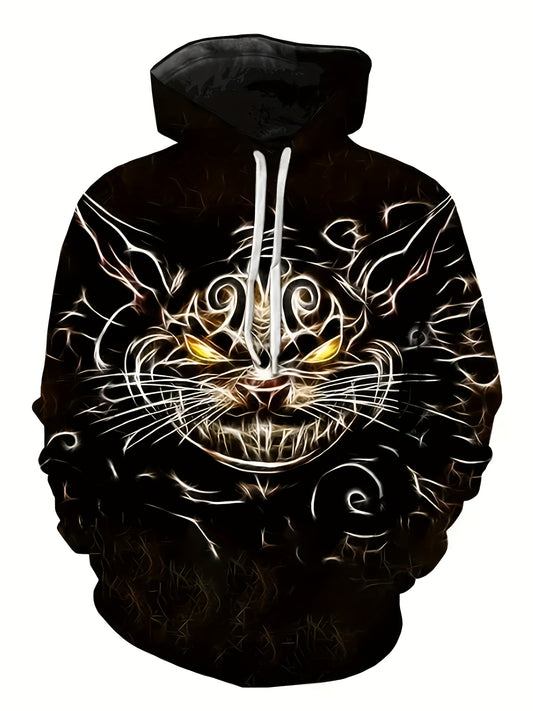 Men's Cat Pattern Hoodie with Pockets Casual Sweatshirt