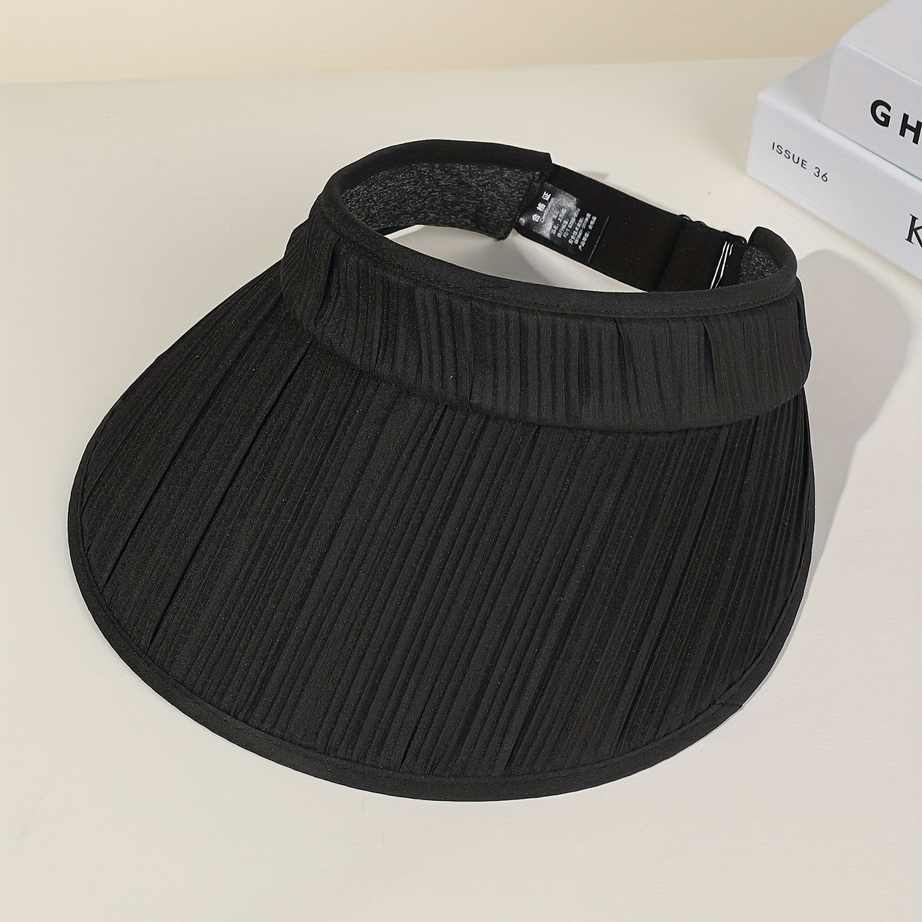 Striped Pleated Visor Hat Solid Wide Brim UV Protection Sun Hat for Women