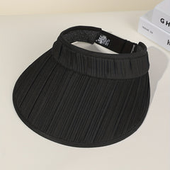 Striped Pleated Visor Hat Solid Wide Brim UV Protection Sun Hat for Women
