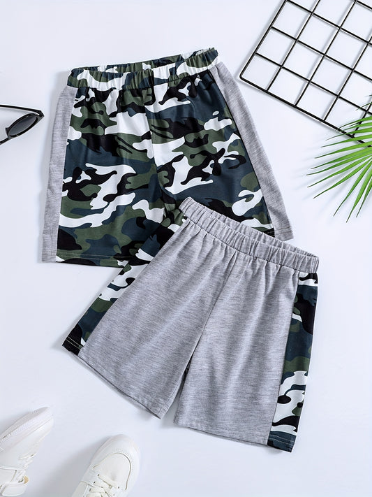 Boys Camo Comfort Shorts Quick Dry Drawstring Outdoor Wear