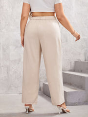 Women's Plus Solid Button Front Straight Leg Loose Trousers