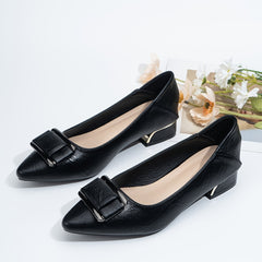 Metal Decor Chunky Low Heel Slip On Shoes Pointed Toe Lightweight Shoes