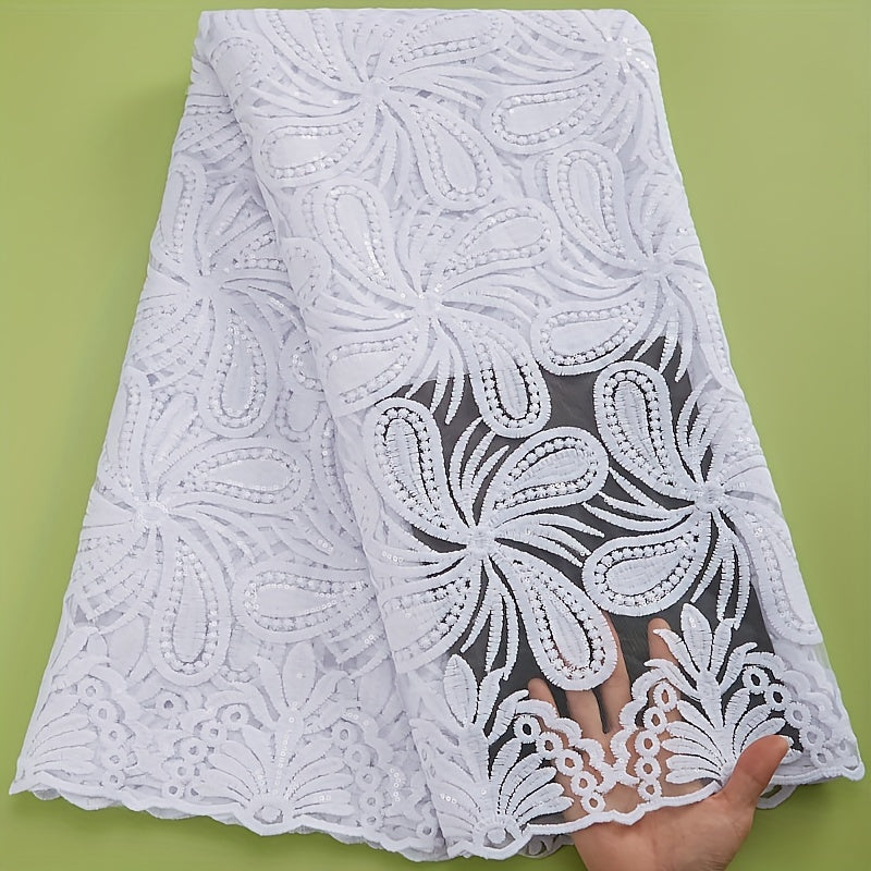 African Mesh Lace Fabric With Sequins French Tulle Lace Fabric
