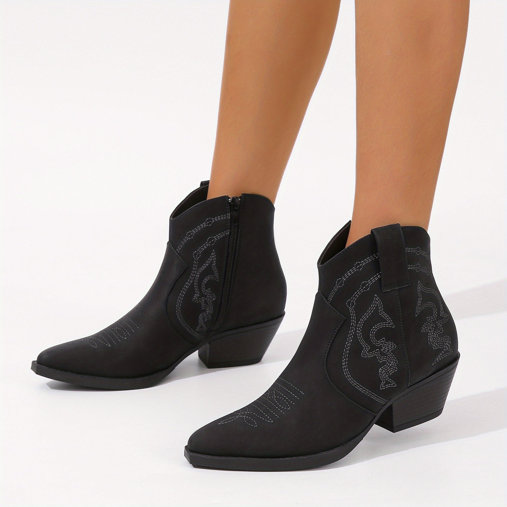 Women's Chunky Heel Western Ankle Boots