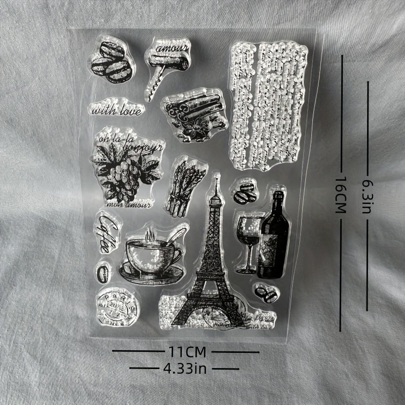 Retro Iron Tower Coffee Silicone Stamps for Card Decoration