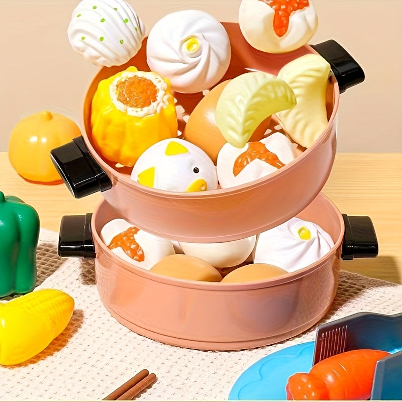 Colorful Kids' Play Kitchen Set with Utensils, Pots, Pans, and Microwave