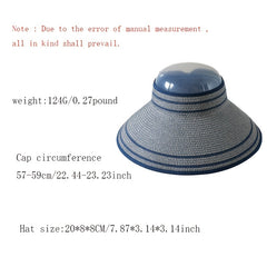 Stripe Summer Visors Solid Foldable Straw Hat Outdoor Travel Beach Cap