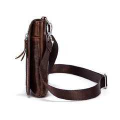 Men's Leather Small Shoulder Bag Messenger Bag Phone Holder Waist Pack