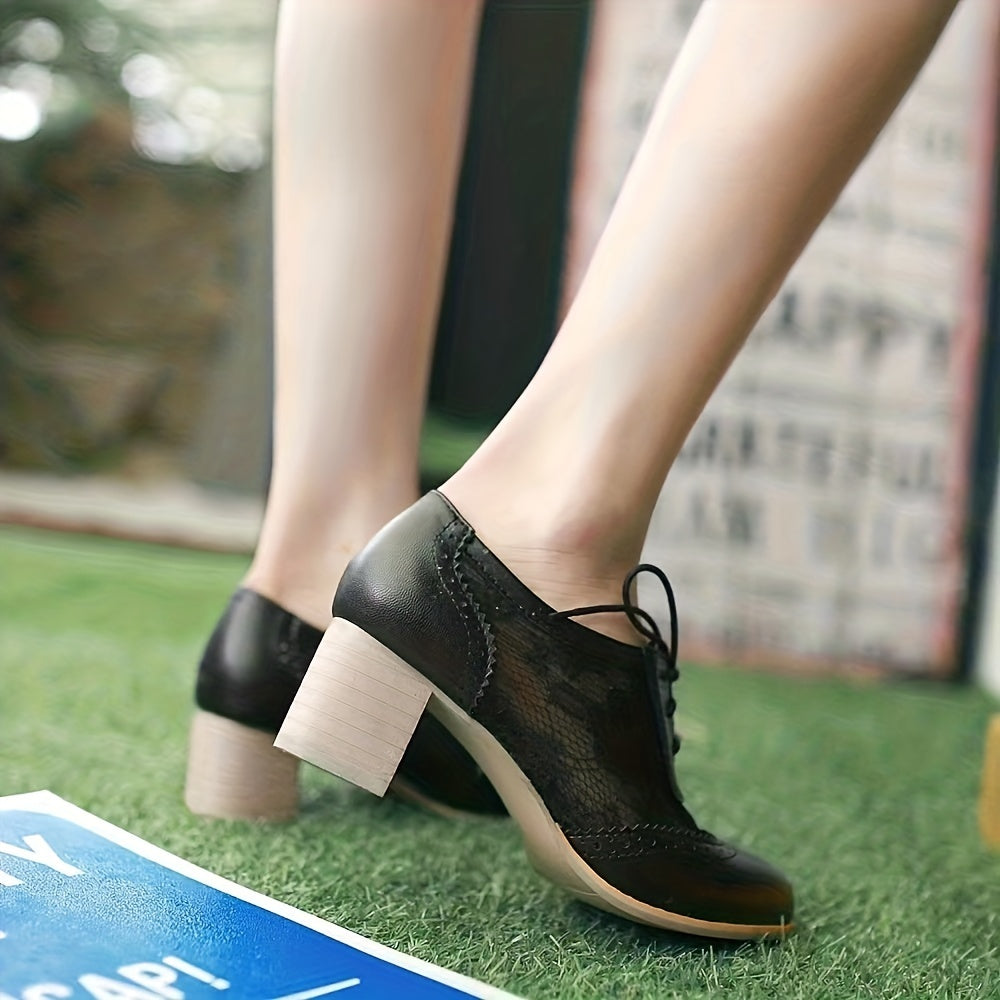 Women's Floral Lace Brogues Chunky Heels for Oktoberfest