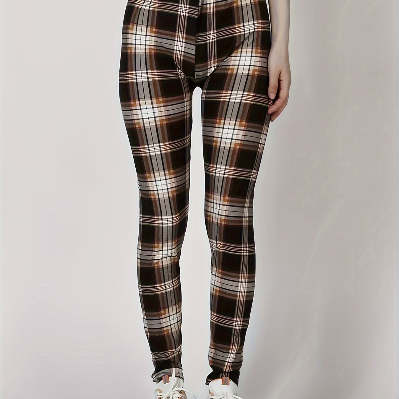  Plaid Print High Rise Stretch Leggings