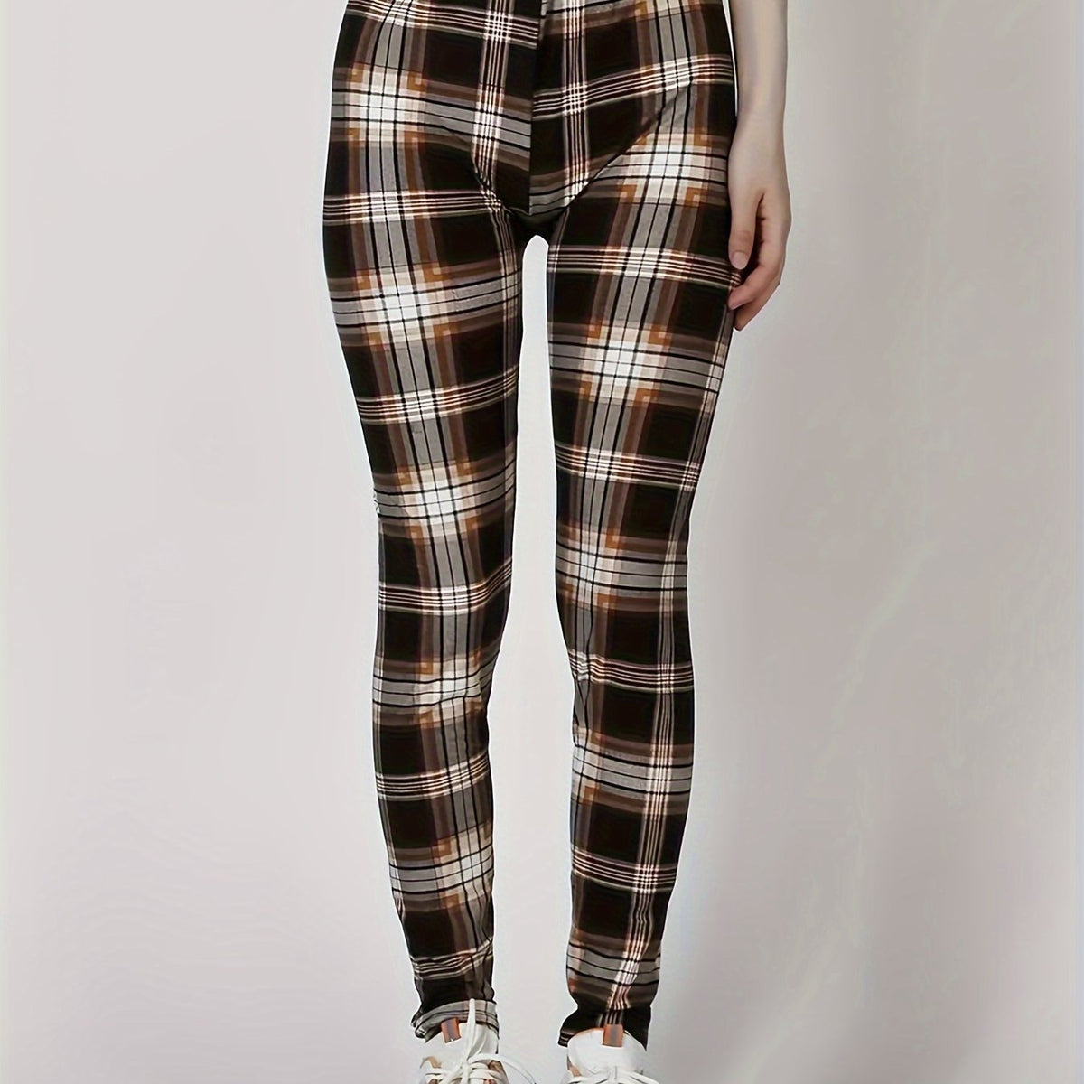  Plaid Print High Rise Stretch Leggings