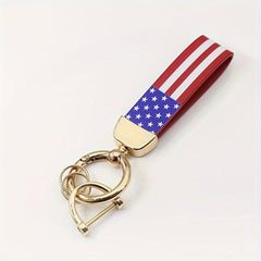 American Flag Car Keychain PU Leather Keyring Pendant