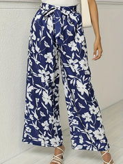Floral Print Bow Knot High Rise Wide Leg Pants