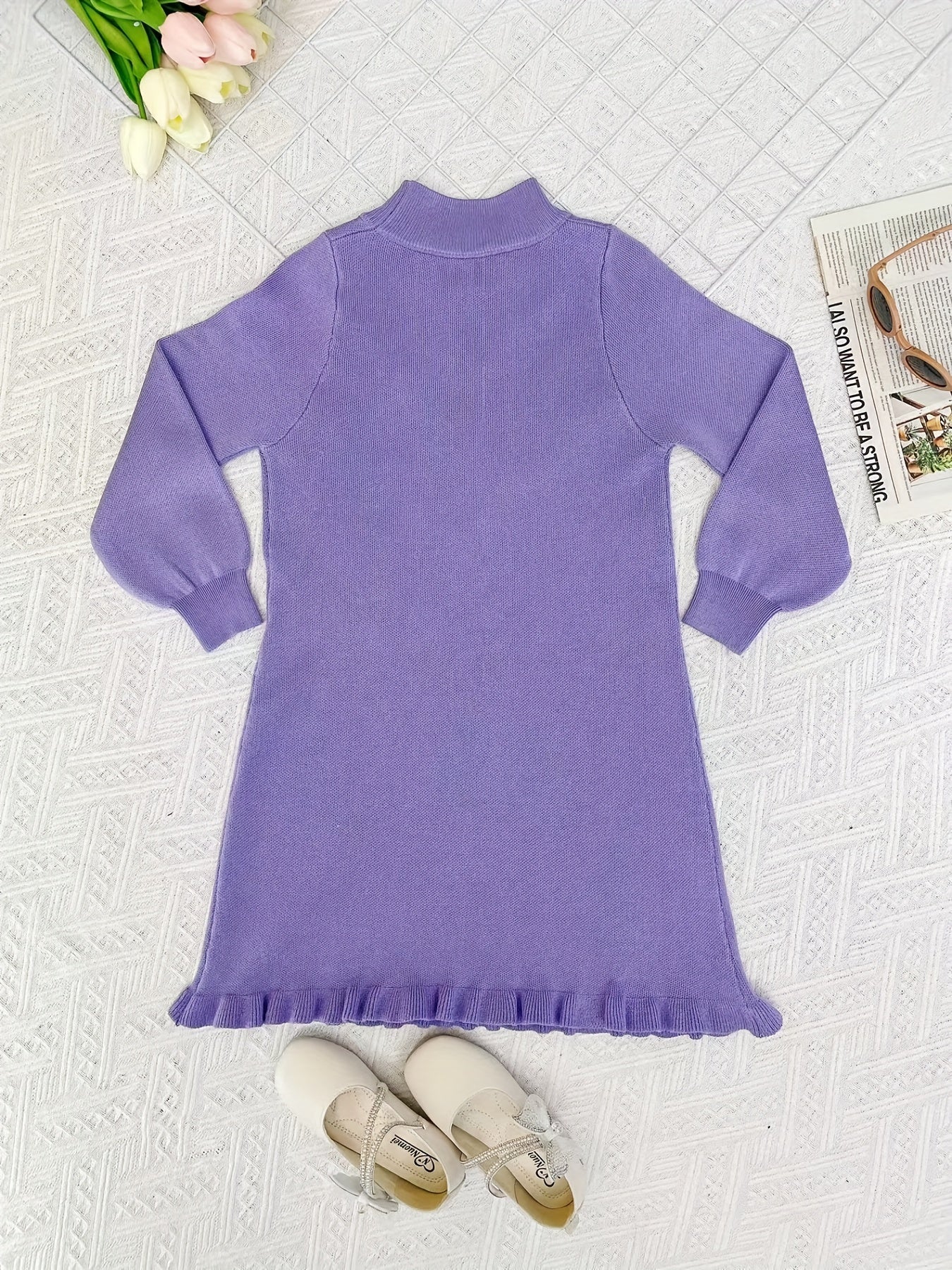 Girls Knitted Heart Jacquard Sweater Dress for Autumn and Winter