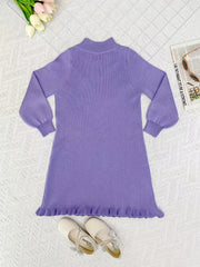 Girls Knitted Heart Jacquard Sweater Dress for Autumn and Winter
