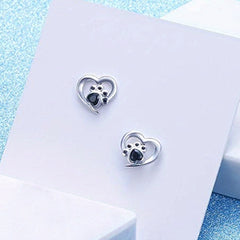 Cat Dog Footprint Heart Stud Earrings Silver Plated Daily Wear Gift