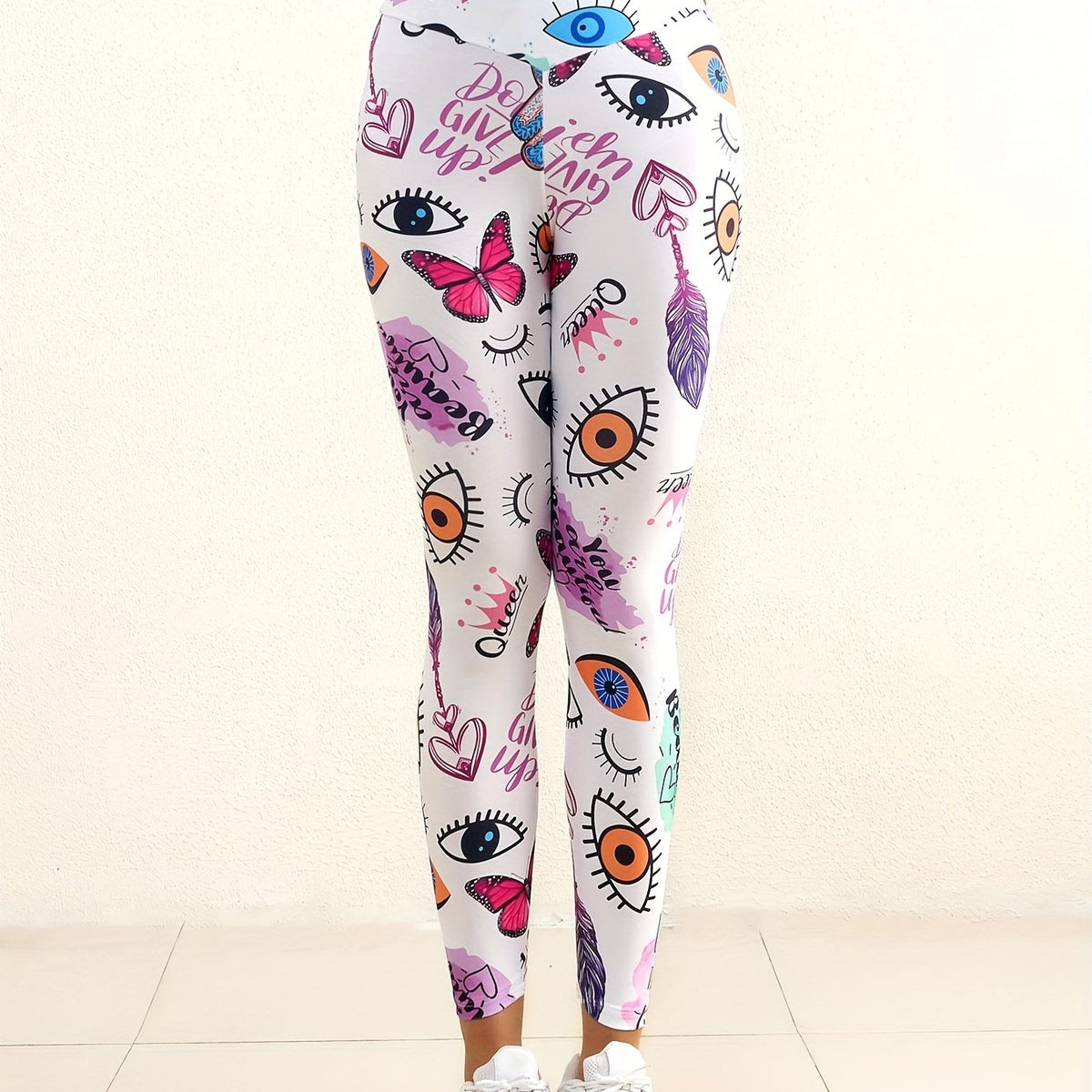 Butterfly & Eye Print Yoga Leggings High Waist Fitness Pants