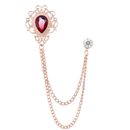 Vintage Court Style Water Drop Brooch Tassel Chain Corsage Suit Accessories