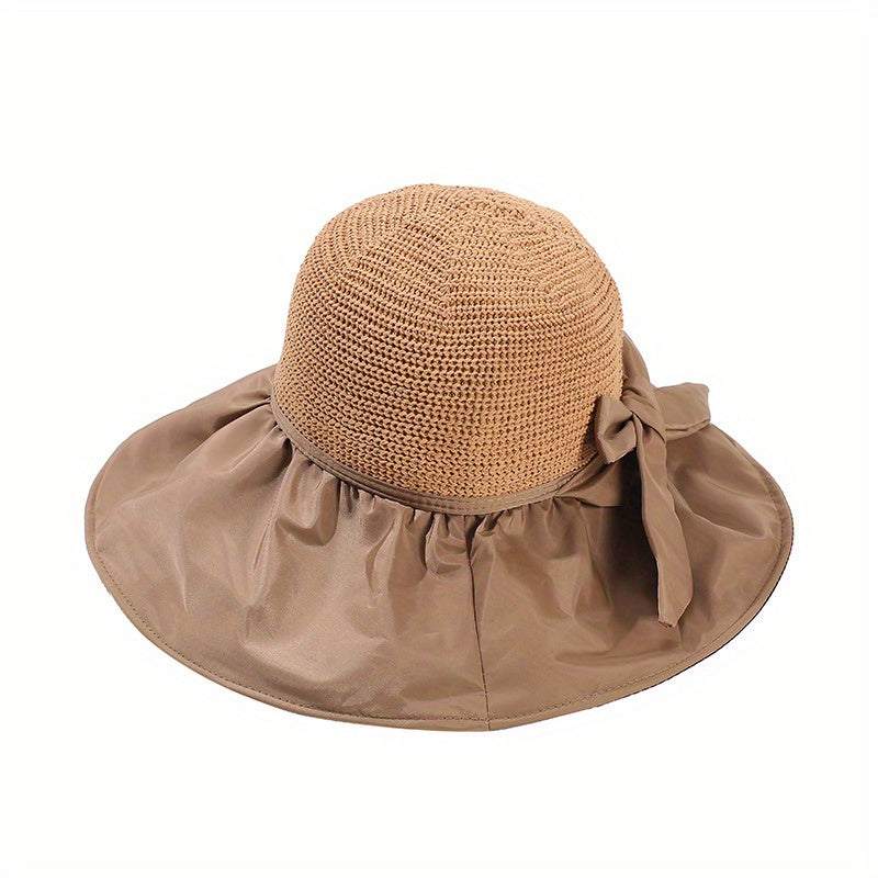 Straw Sun Hat Summer Solid Bowknot Beach Hat Women Breathable Sports Sun Hats