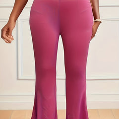  Solid Elastic High Rise Flared Leg Trousers