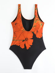 Floral Print Backless One Piece Swimsuit Plus Size Women's Bathing Suit