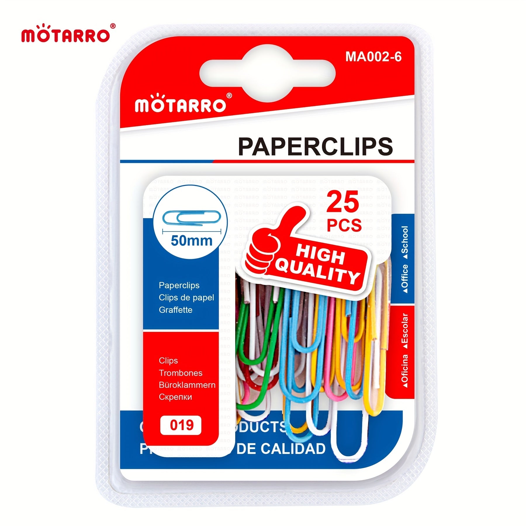 50mm Coated Paper Clips Assorted Colors - Pack of 25
