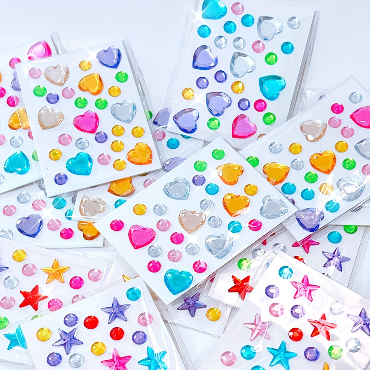 12pcs Mini Heart And Star Diamond Stickers Bright Acrylic Floral Decals