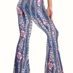 Women's Plus Paisley Floral Print Flared Leg Trousers