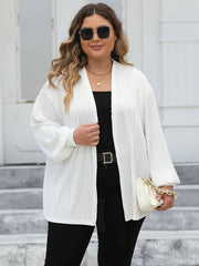  Solid Striped Lantern Sleeve Open Front Cardigan